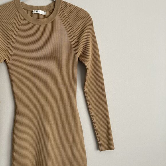 ALC Womens Long Sleeve Ribbed Dress Light Brown Size Small Party Going Out - Picture 4 of 7